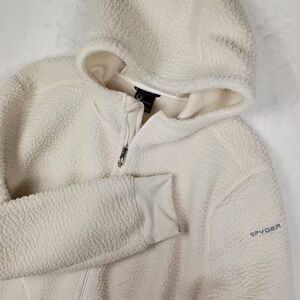 Spyder Womens XL Cream Sherpa Fleece Full Zip Hoodie Jacket Off White Outdoor